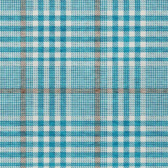 Teal Blue Ivory And Brown Plaid Washable Indoor Outdoor Area Rug Photo 5