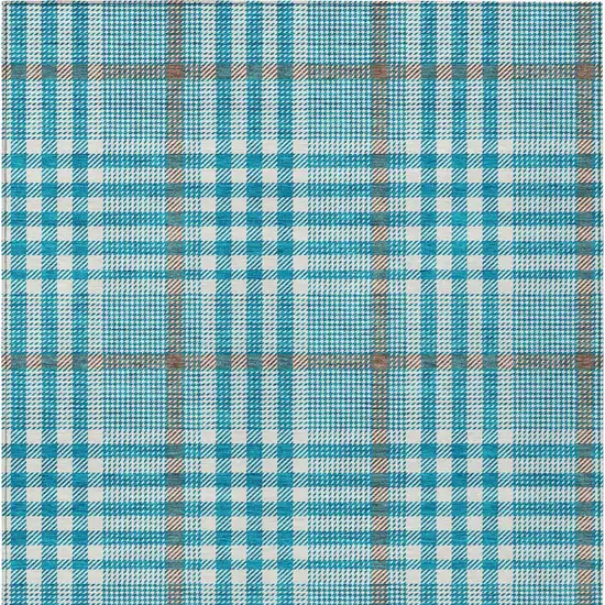 Teal Blue Ivory And Brown Plaid Washable Indoor Outdoor Area Rug Photo 6