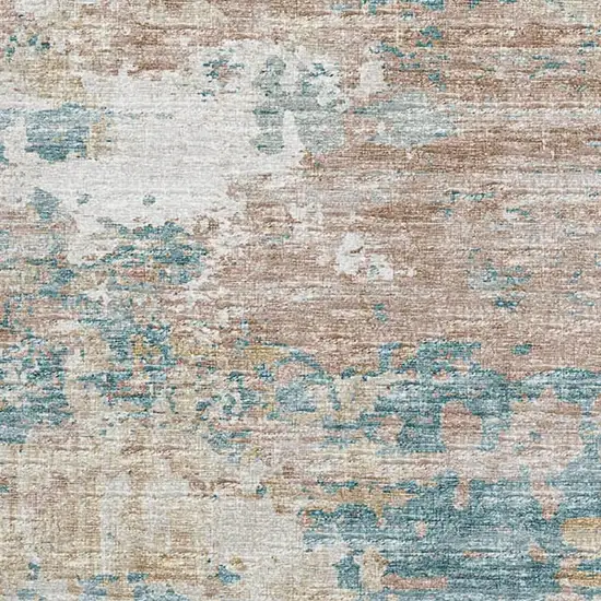 Teal Blue Ivory And Copper Abstract Washable Area Rug With UV Protection Photo 4