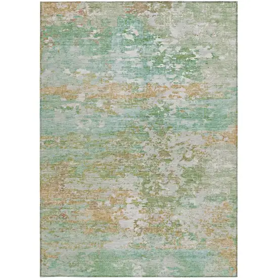 Teal Blue Ivory And Copper Abstract Washable Indoor Outdoor Area Rug Photo 3