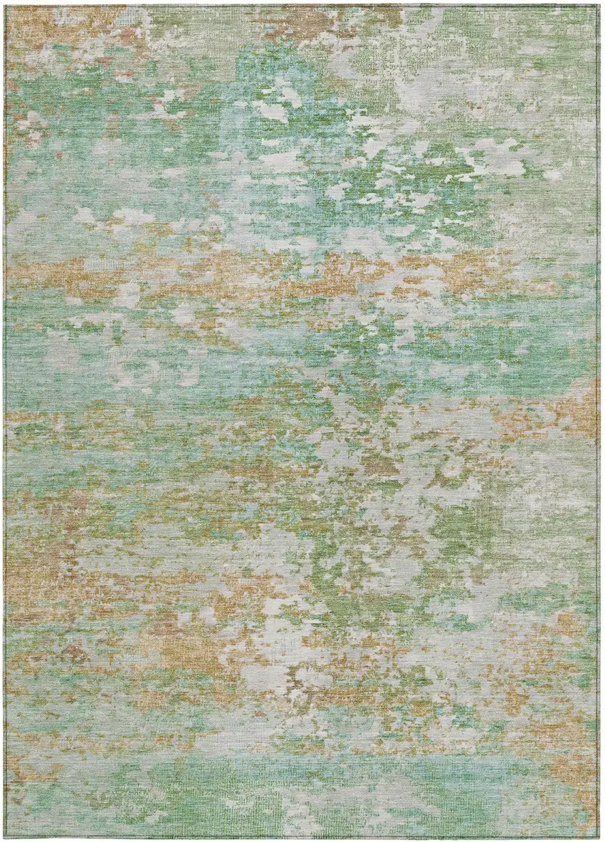 Teal Blue Ivory And Copper Abstract Washable Indoor Outdoor Area Rug Photo 3