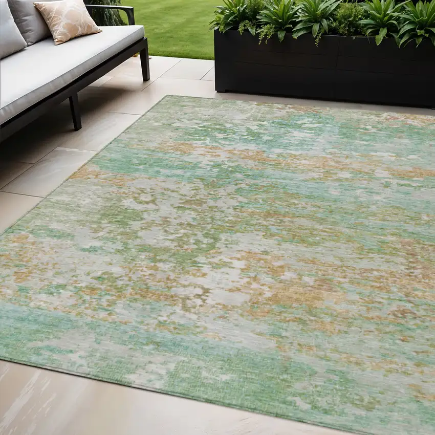 Teal Blue Ivory And Copper Abstract Washable Indoor Outdoor Area Rug Photo 2
