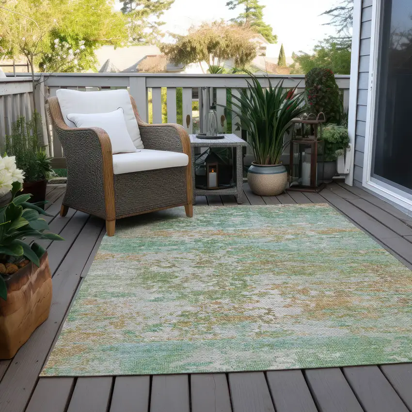 Teal Blue Ivory And Copper Abstract Washable Indoor Outdoor Area Rug Photo 8