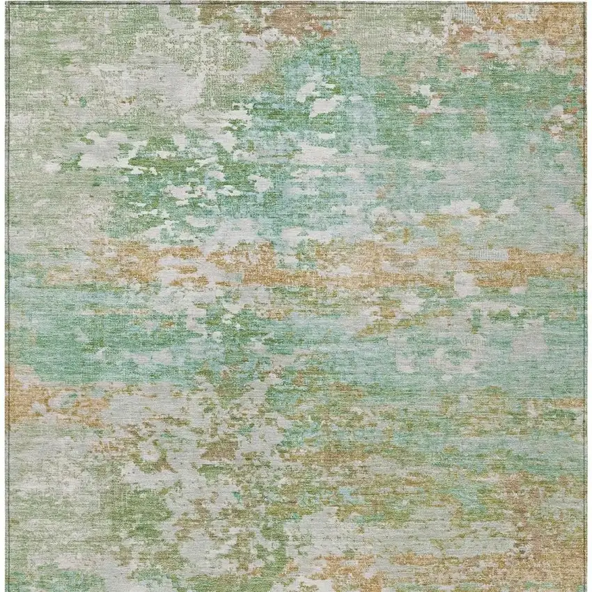 Teal Blue Ivory And Copper Abstract Washable Indoor Outdoor Area Rug Photo 3