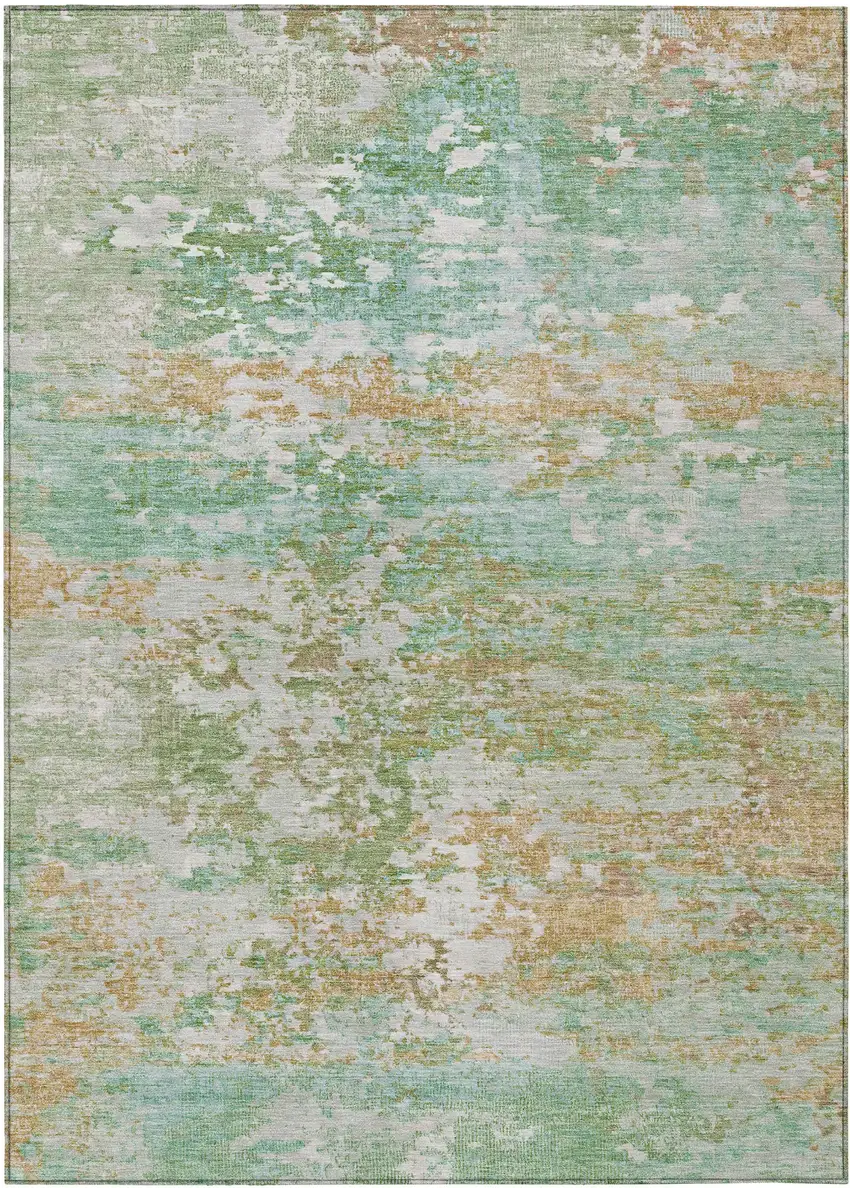 Teal Blue Ivory And Copper Abstract Washable Indoor Outdoor Area Rug Photo 1