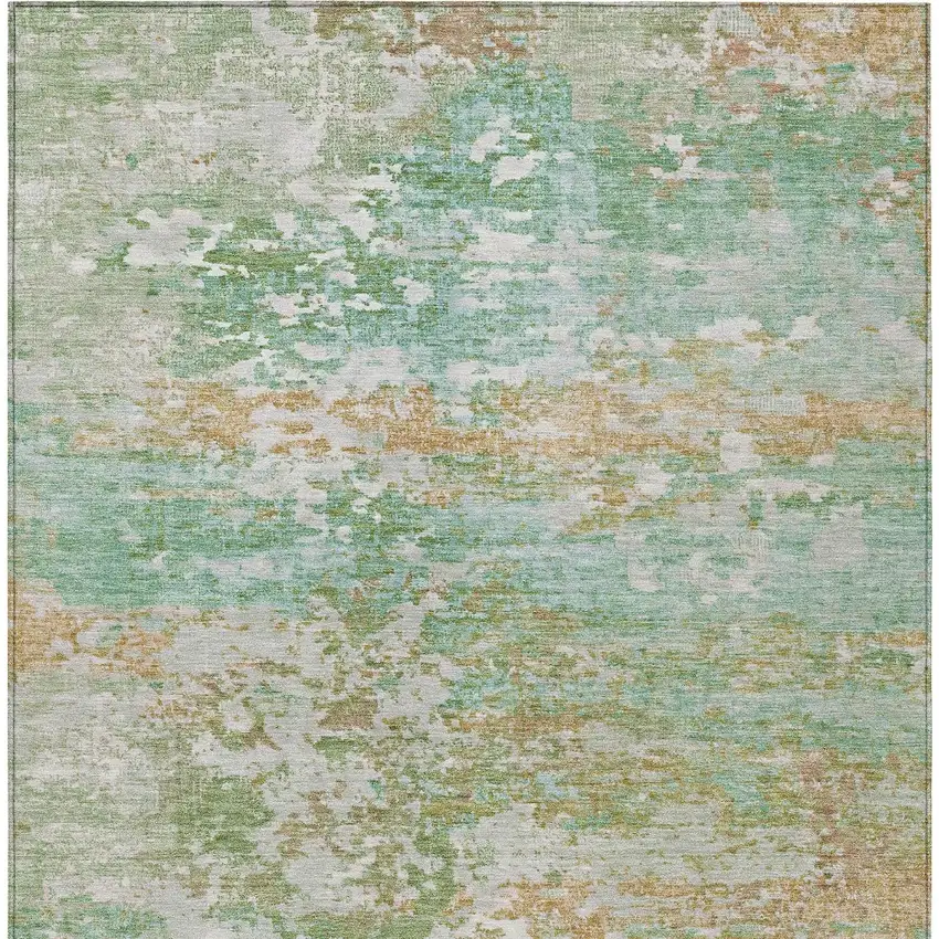 Teal Blue Ivory And Copper Abstract Washable Indoor Outdoor Area Rug Photo 9