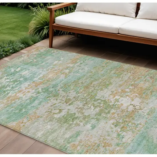 Teal Blue Ivory And Copper Abstract Washable Indoor Outdoor Area Rug Photo 2