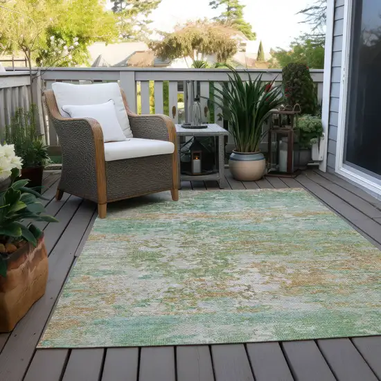 Teal Blue Ivory And Copper Abstract Washable Indoor Outdoor Area Rug Photo 8
