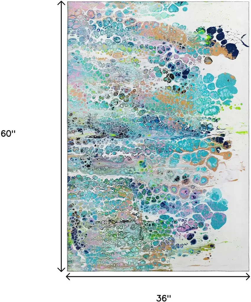 Teal Blue Ivory And Gold Abstract Washable Indoor Outdoor Area Rug Photo 3