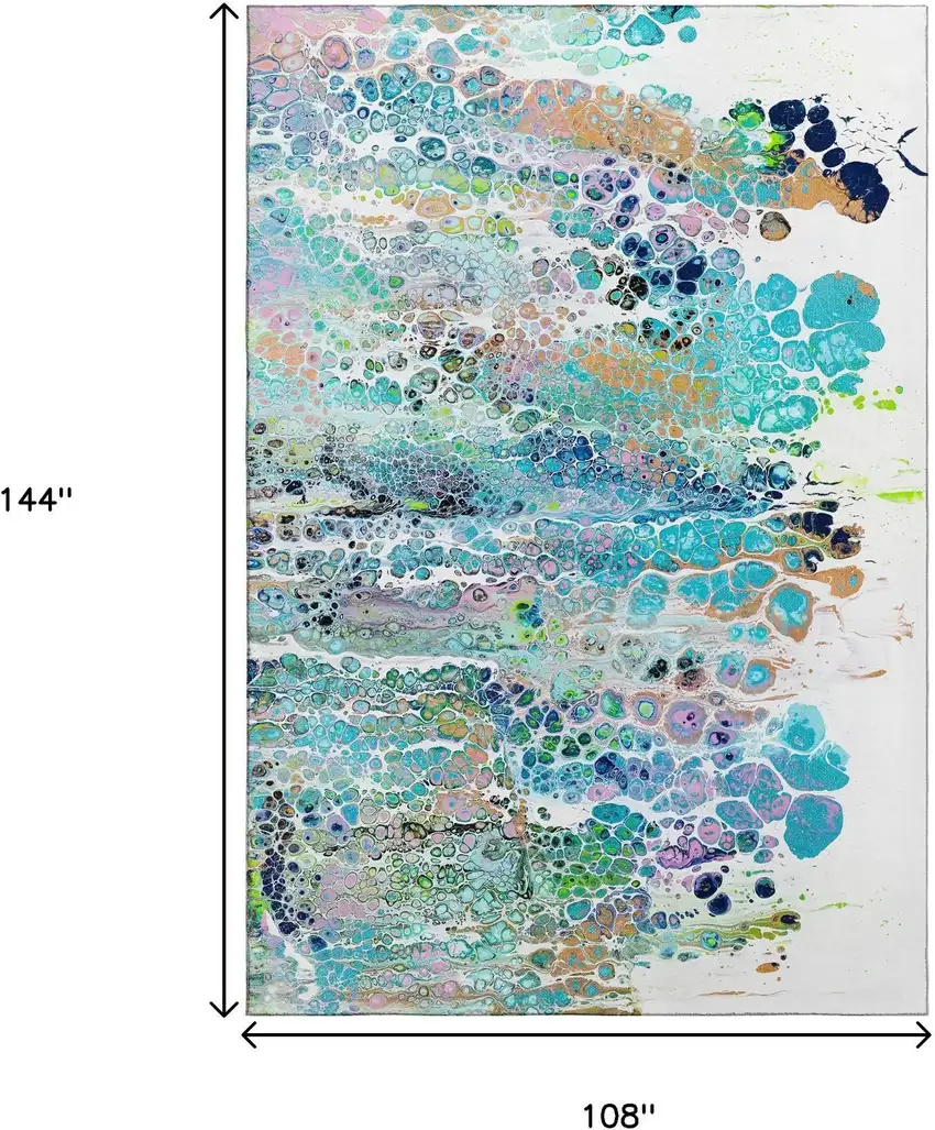 Teal Blue Ivory And Gold Abstract Washable Indoor Outdoor Area Rug Photo 3