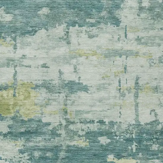 Teal Blue Ivory And Gold Abstract Washable Indoor Outdoor Area Rug Photo 3