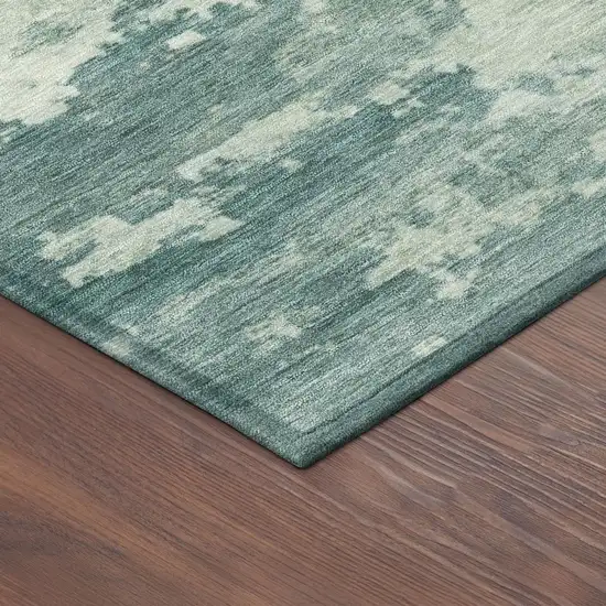 Teal Blue Ivory And Gold Abstract Washable Indoor Outdoor Area Rug Photo 6