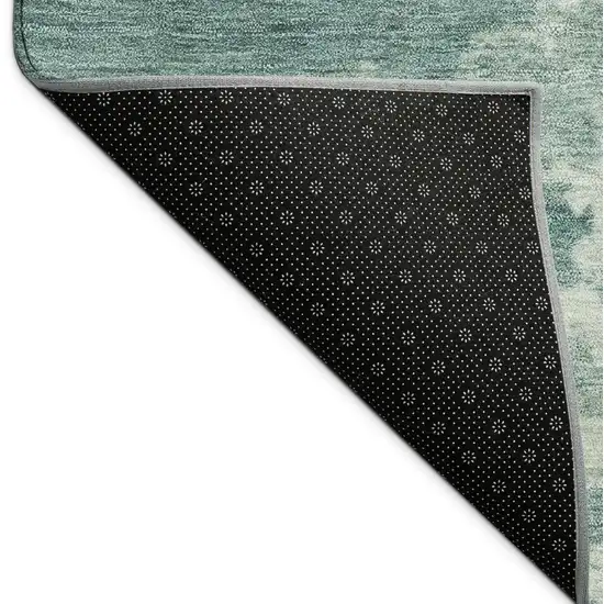 Teal Blue Ivory And Gold Abstract Washable Indoor Outdoor Area Rug Photo 5