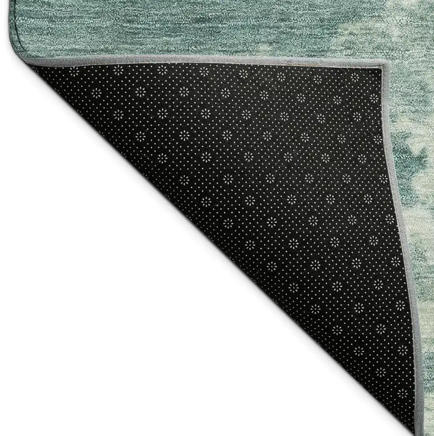 Teal Blue Ivory And Gold Abstract Washable Indoor Outdoor Area Rug Photo 5