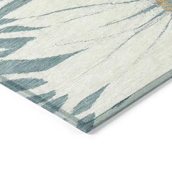 Teal Blue Ivory And Gold Floral Washable Indoor Outdoor Area Rug Photo 6