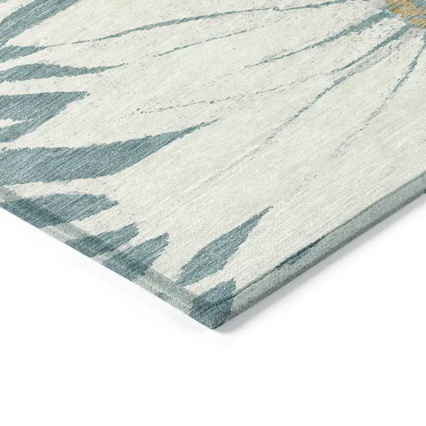 Teal Blue Ivory And Gold Floral Washable Indoor Outdoor Area Rug Photo 6