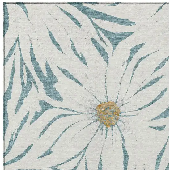 Teal Blue Ivory And Gold Floral Washable Indoor Outdoor Area Rug Photo 6