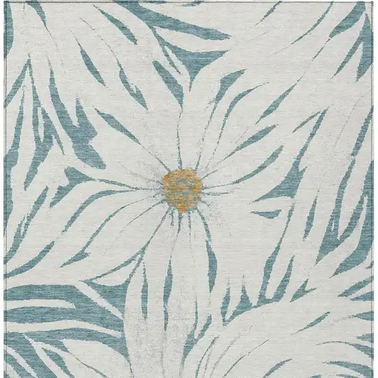 Teal Blue Ivory And Gold Floral Washable Indoor Outdoor Area Rug Photo 2