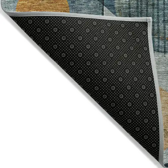 Teal Blue Ivory And Gold Geometric Washable Indoor Outdoor Area Rug Photo 3