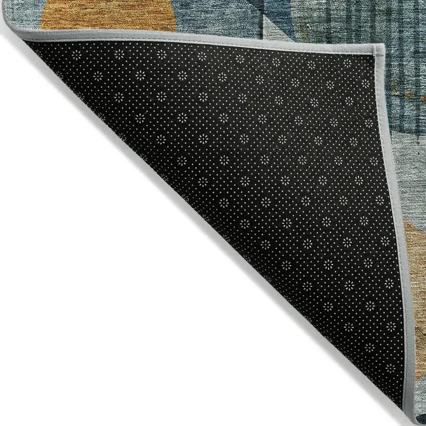Teal Blue Ivory And Gold Geometric Washable Indoor Outdoor Area Rug Photo 3