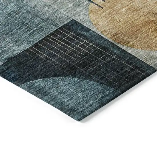 Teal Blue Ivory And Gold Geometric Washable Indoor Outdoor Area Rug Photo 5