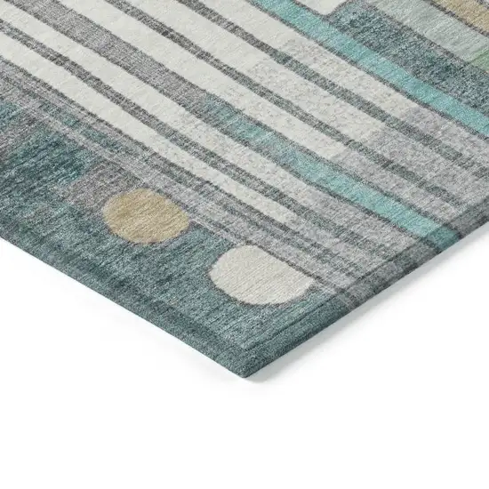 Teal Blue Ivory And Gold Geometric Washable Indoor Outdoor Area Rug Photo 4