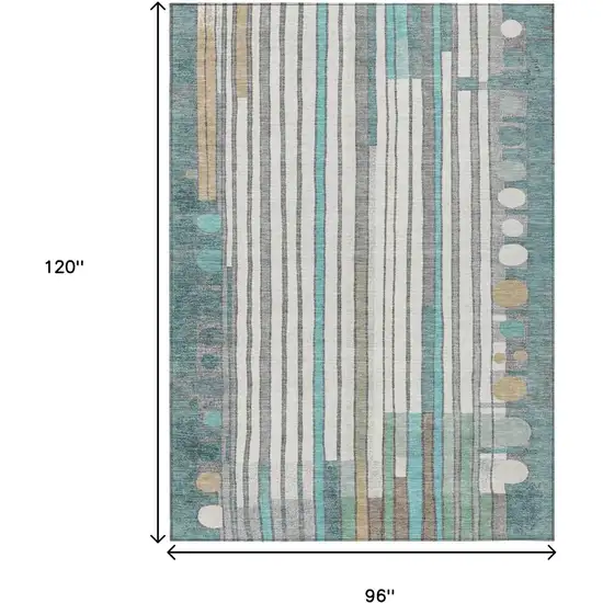 Teal Blue Ivory And Gold Geometric Washable Indoor Outdoor Area Rug Photo 9