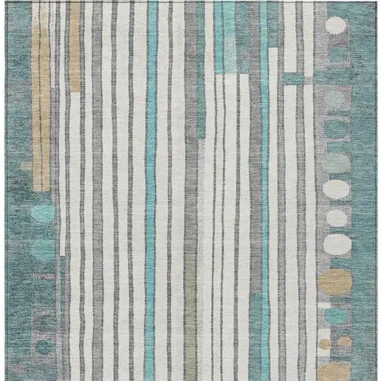 Teal Blue Ivory And Gold Geometric Washable Indoor Outdoor Area Rug Photo 5
