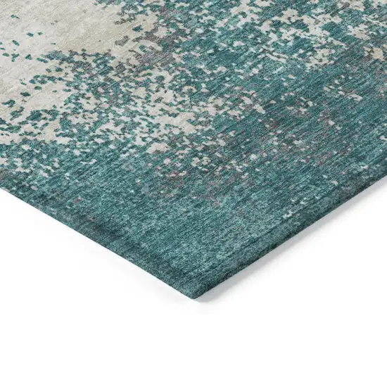 Teal Blue Ivory And Gray Abstract Washable Indoor Outdoor Area Rug Photo 4