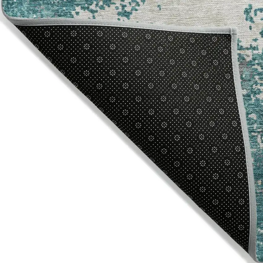 Teal Blue Ivory And Gray Abstract Washable Indoor Outdoor Area Rug Photo 3