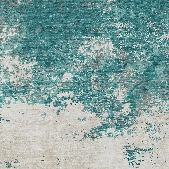 Teal Blue Ivory And Gray Abstract Washable Indoor Outdoor Area Rug Photo 6