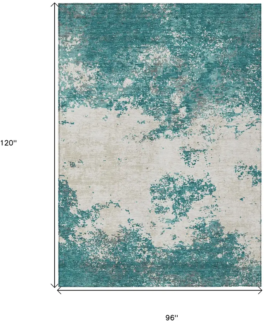 Teal Blue Ivory And Gray Abstract Washable Indoor Outdoor Area Rug Photo 3