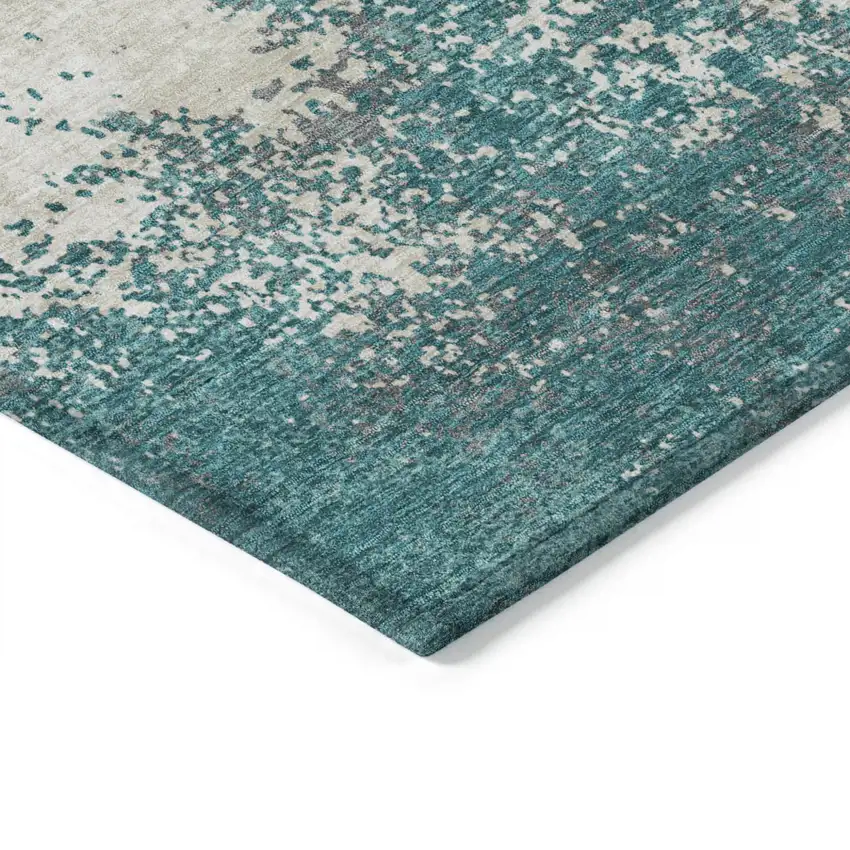 Teal Blue Ivory And Gray Abstract Washable Indoor Outdoor Area Rug Photo 5