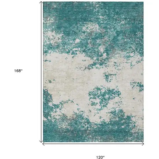 Teal Blue Ivory And Gray Abstract Washable Indoor Outdoor Area Rug Photo 3