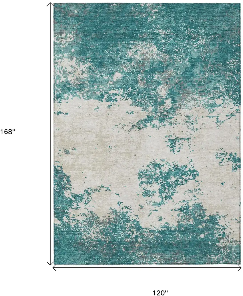 Teal Blue Ivory And Gray Abstract Washable Indoor Outdoor Area Rug Photo 3