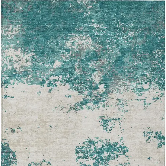 Teal Blue Ivory And Gray Abstract Washable Indoor Outdoor Area Rug Photo 6