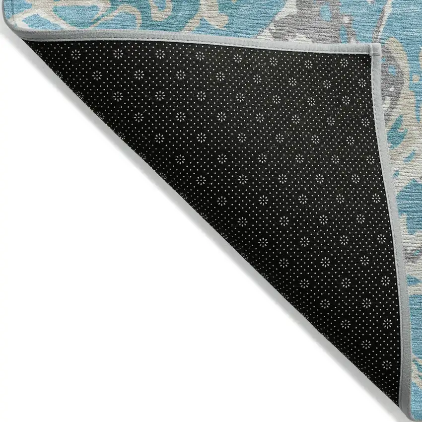 Teal Blue Ivory And Gray Abstract Washable Indoor Outdoor Area Rug Photo 4