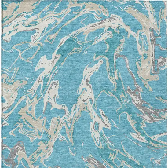 Teal Blue Ivory And Gray Abstract Washable Indoor Outdoor Area Rug Photo 8