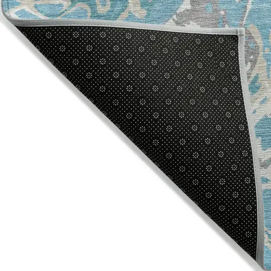 Teal Blue Ivory And Gray Abstract Washable Indoor Outdoor Area Rug Photo 4
