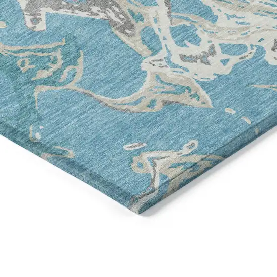 Teal Blue Ivory And Gray Abstract Washable Indoor Outdoor Area Rug Photo 5