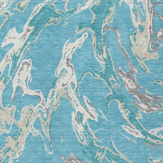 Teal Blue Ivory And Gray Abstract Washable Indoor Outdoor Area Rug Photo 7