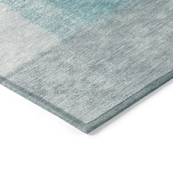 Teal Blue Ivory And Gray Abstract Washable Indoor Outdoor Area Rug Photo 6