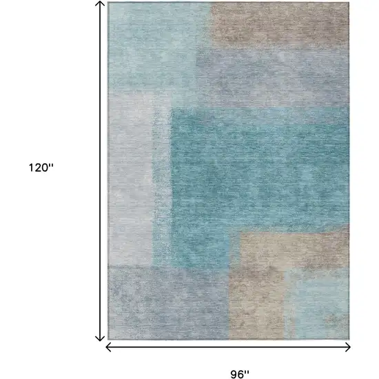 Teal Blue Ivory And Gray Abstract Washable Indoor Outdoor Area Rug Photo 3