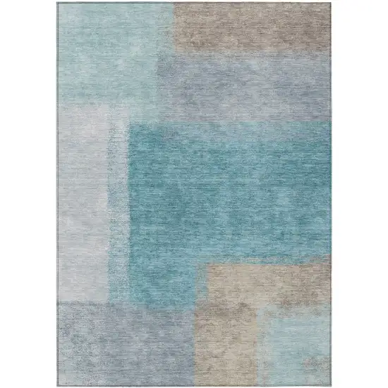 Teal Blue Ivory And Gray Abstract Washable Indoor Outdoor Area Rug Photo 2
