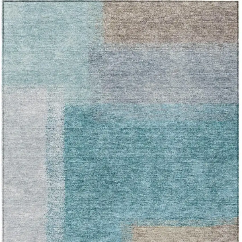 Teal Blue Ivory And Gray Abstract Washable Indoor Outdoor Area Rug Photo 4