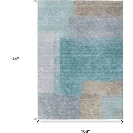 Teal Blue Ivory And Gray Abstract Washable Indoor Outdoor Area Rug Photo 3