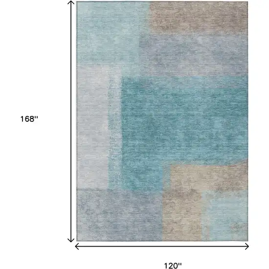 Teal Blue Ivory And Gray Abstract Washable Indoor Outdoor Area Rug Photo 3