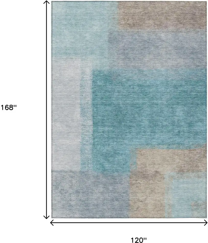 Teal Blue Ivory And Gray Abstract Washable Indoor Outdoor Area Rug Photo 3