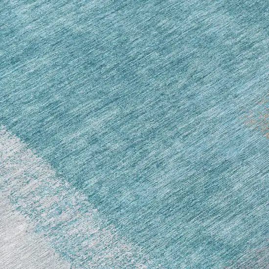 Teal Blue Ivory And Gray Abstract Washable Indoor Outdoor Area Rug Photo 7