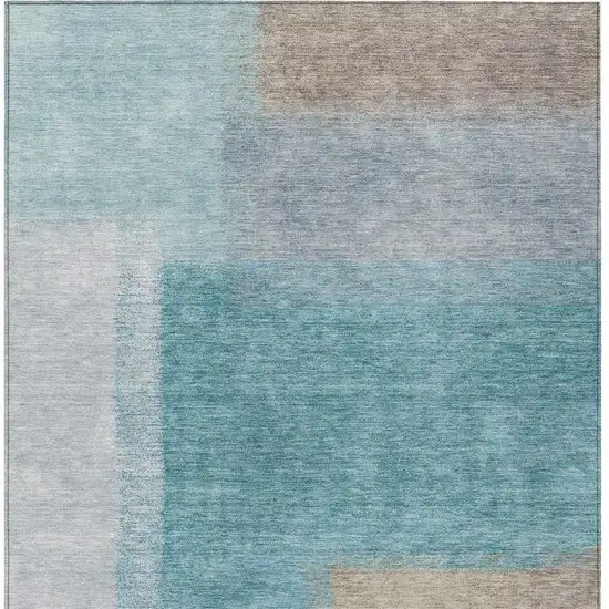 Teal Blue Ivory And Gray Abstract Washable Indoor Outdoor Area Rug Photo 4